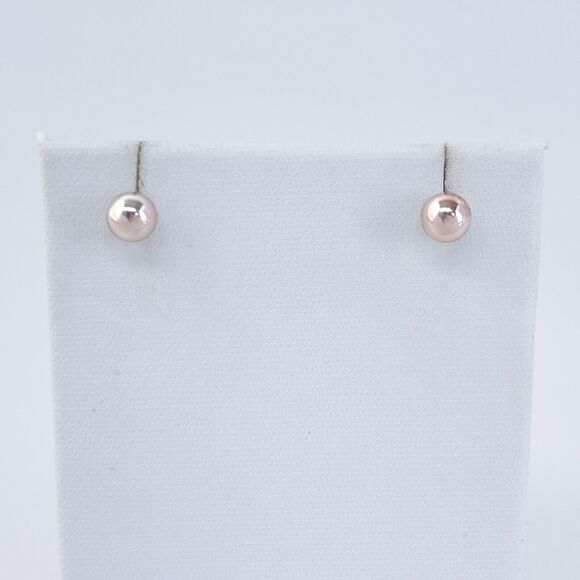 Vintage SU Sterling Silver 925 Rose Gold-Tone 6mm Ball Stud Earrings - Picture 2 of 5